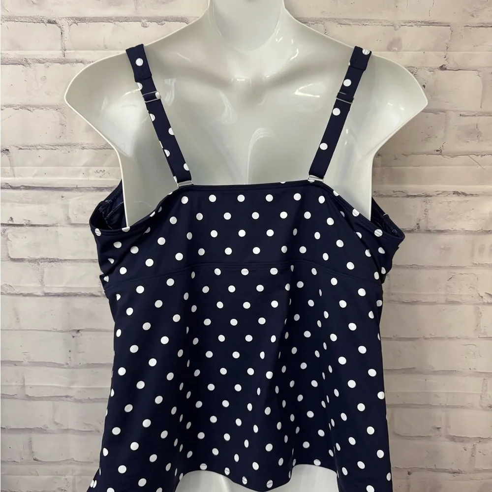 Lands’ End Sz 26W‎ Tummy Control UW Wrap Tankini Swimsuit Top Blue Polka Dot